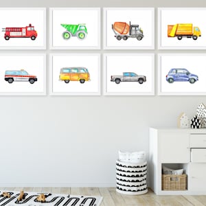 Transportation Wall Art, Transportation Decor, Boy Nursery Art, Transport Nursery, Truck Decor, Playroom Art, Set of 8 Prints