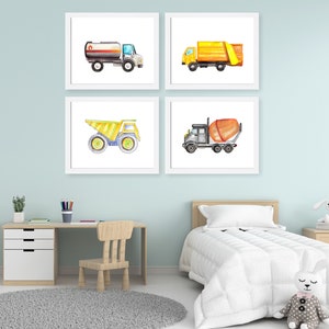 Trucks Prints, Construction Nursery Art, Nursery Poster, Construction Decor, Baby Boy Nursery, Kids Art Print, Nursery Decor,Set of 4 Prints