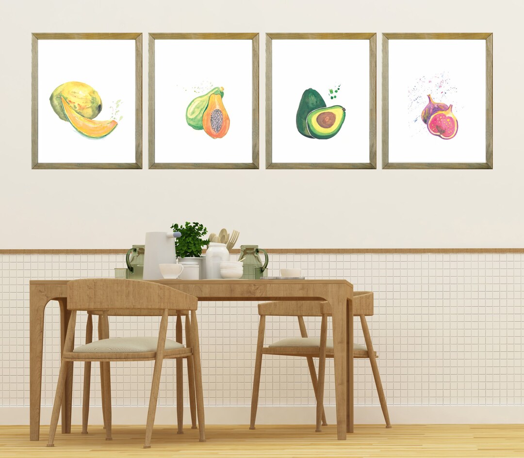 set of 2 kitchen prints | kitchen wall art, fruit wall... Giclee Fruit Kitchen Prints: Modern Food Art, Set of 4 - Etsy