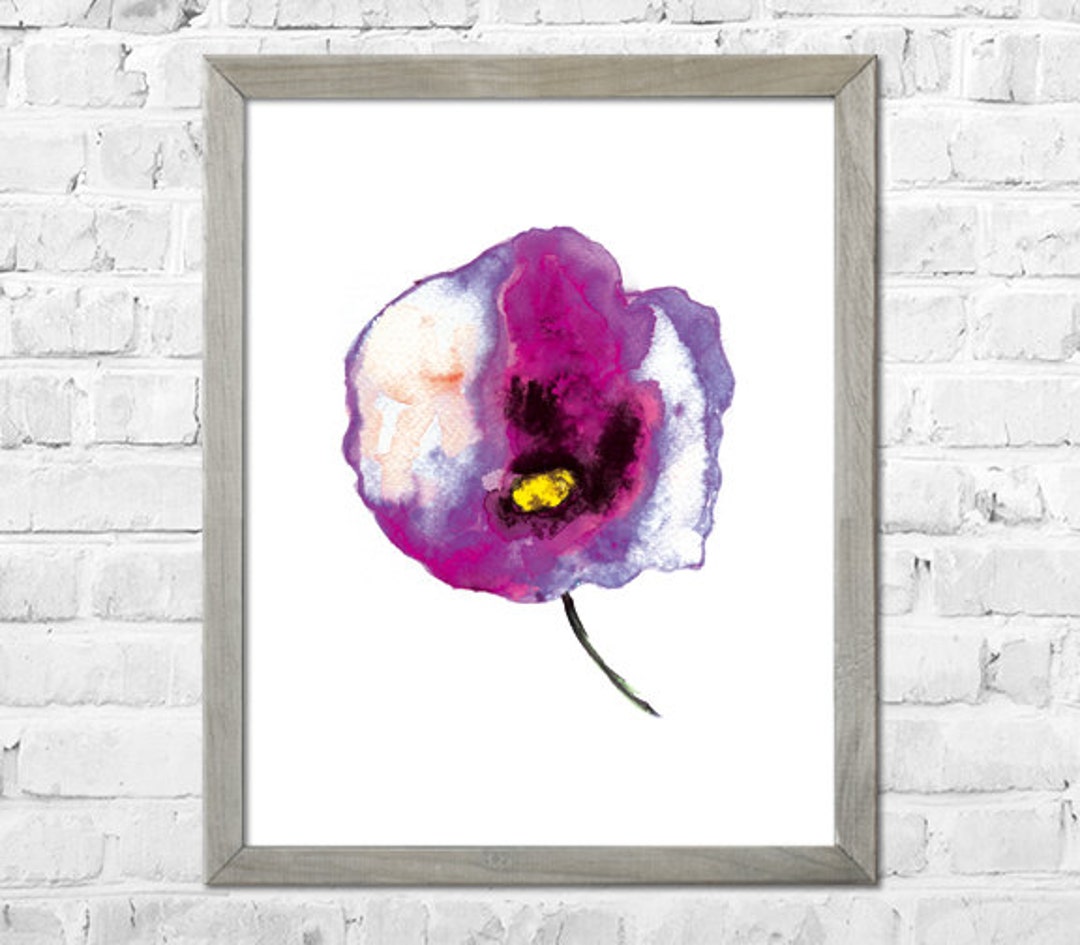 Purple Flower Art Print, Watercolor Painting Flower, Abstract Flower