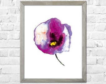 Purple flower art print, watercolor painting flower, abstract flower, watercolor poster, home decor, flower wall art