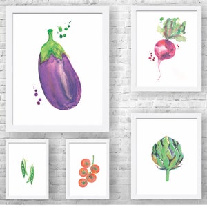 Groentendecor-keukendecor-groentenprint-groenten keukenkunst-keukenposter-voedselkunst-keukenprint-set van 5 prenten-moderne inrichting