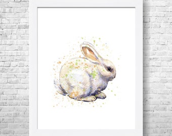 Bunny Rabbit Watercolor Print: Woodland Nursery Wall Art