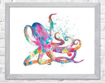 Octopus Print, Octopus Painting, Octopus Art, Nautical Decor, Nautical Bathroom, Nautical Nursery Wall Art, Home Decor, Home Wall Art
