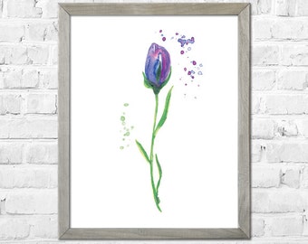 Blue Home Decor, Blue Tulip Watercolor, Flower Painting, Print from Original Painting, Abstract Flower Painting, Blue Flower, Watercolor art