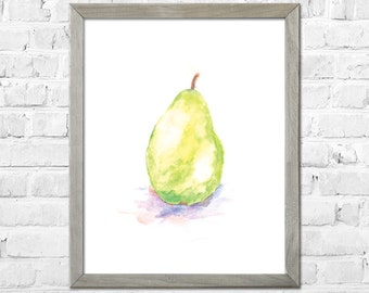 Pear Watercolor Print, Kitchen Wall Decor, Fruit Watercolor Painting, Pear Wall Art, Pear Art, Pear Decor, Kitchen Wall Art