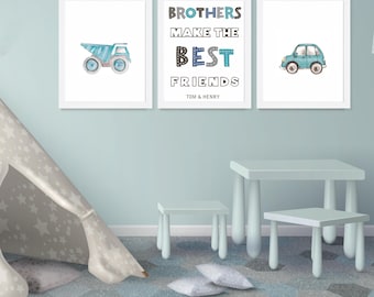 Brothers Make The Best Friends Prints Set of 3, Brothers Wall Art, Boy Nursery Decor, Transportation Nursery Art, Truck Car Wall Art