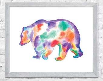 Impresión de acuarela de oso, pintura de oso, arte de acuarela, arte animal, impresión de arte infantil, impresión de arte de pared, pintura de acuarela, decoración del hogar