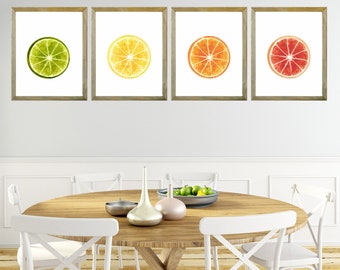 Citrus Kitchen Art, Fruits Print, Fruit Decor, Kitchen Decor, Kitchen Poster, Food Art, Kitchen Print, Set of 4 Fruit Art Prints