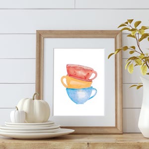 Kaffee Teetasse Aquarell Kunstdruck, Tasse Poster, moderne Küche Druck, Wandkunst für Haus oder Büro, Kaffee-Liebhaber Geschenk, Esszimmer Dekor