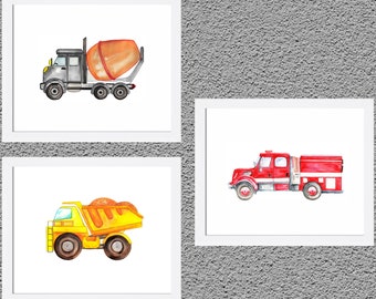 Wydruki artystyczne do pokoju dziecięcego z motywem transportu: dekoracja do pokoju chłopca, zestaw 3 szt.