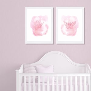 Aquarell Schmetterling Kunst 2er-Set Drucke, Natur Wandkunst, rosa Schmetterlinge Malerei, Insektenkunst, Schmetterling Illustration, Wohnkultur