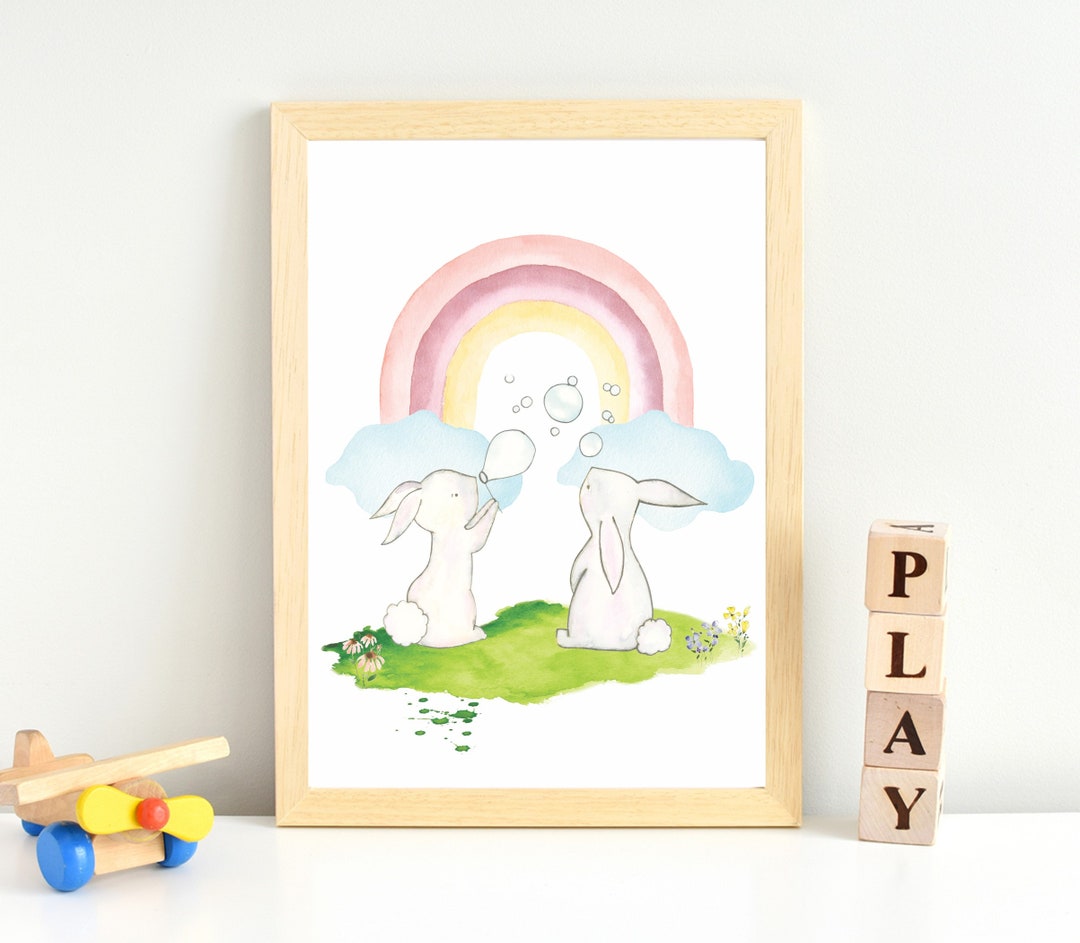 Bunny Rabbit Print, Nursery Wall Art, Rabbit Watercolor Painting