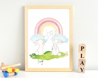 Bunny Rabbit Watercolor Print: Nursery Wall Art