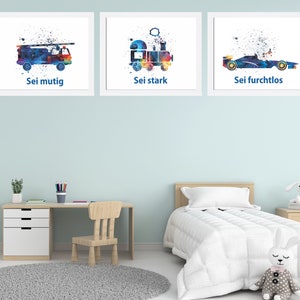 Transportation Nursery Art Prints: Watercolor Car, Train, Plane - Set of 3