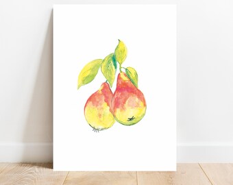 Pears Watercolor Art Print: Kitchen Wall Decor
