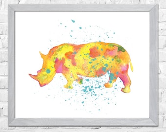 Rhino Watercolor Print, Rhino Painting, Watercolor Art, Animal Art, Nursery Art Print, Wall Art Print, Watercolor Painting , Home Decor