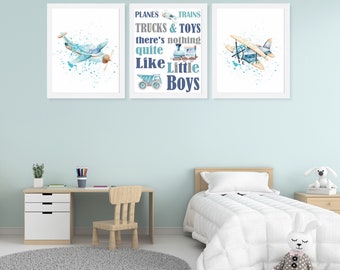 Transportation Nursery Art Prints: Airplane Decor, Set of 3