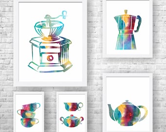 Set of 5 Kitchen Prints, Coffee Print Set, Kitchen Art Prints, Kitchen Wall Decor, Kitchen Wall Art, Kitchen Posters, Wall Art Kitchen