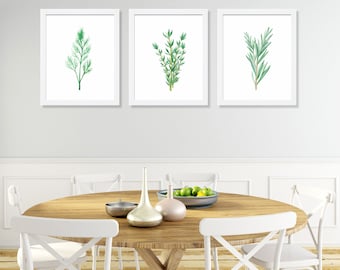Watercolor Herbs Prints, Kitchen Wall Art Set of 3 Prints, Kitchen Poster Print, Food Art, Kitchen Paintings, Herbs Watercolor Painting