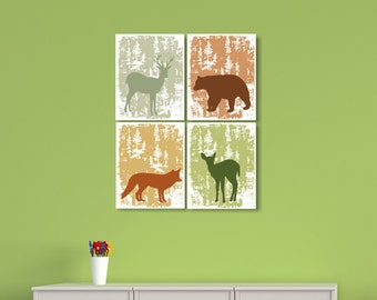 Woodland Nursery Art Animals Print Forest Animal Nursery Print Bear Wolf Deer Art Print Kids Wall Decor Set of 4 Prints