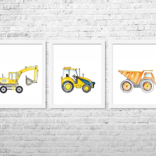 Construction Vehicle Wall Decor Set of 4 Nursery Art for Etsy