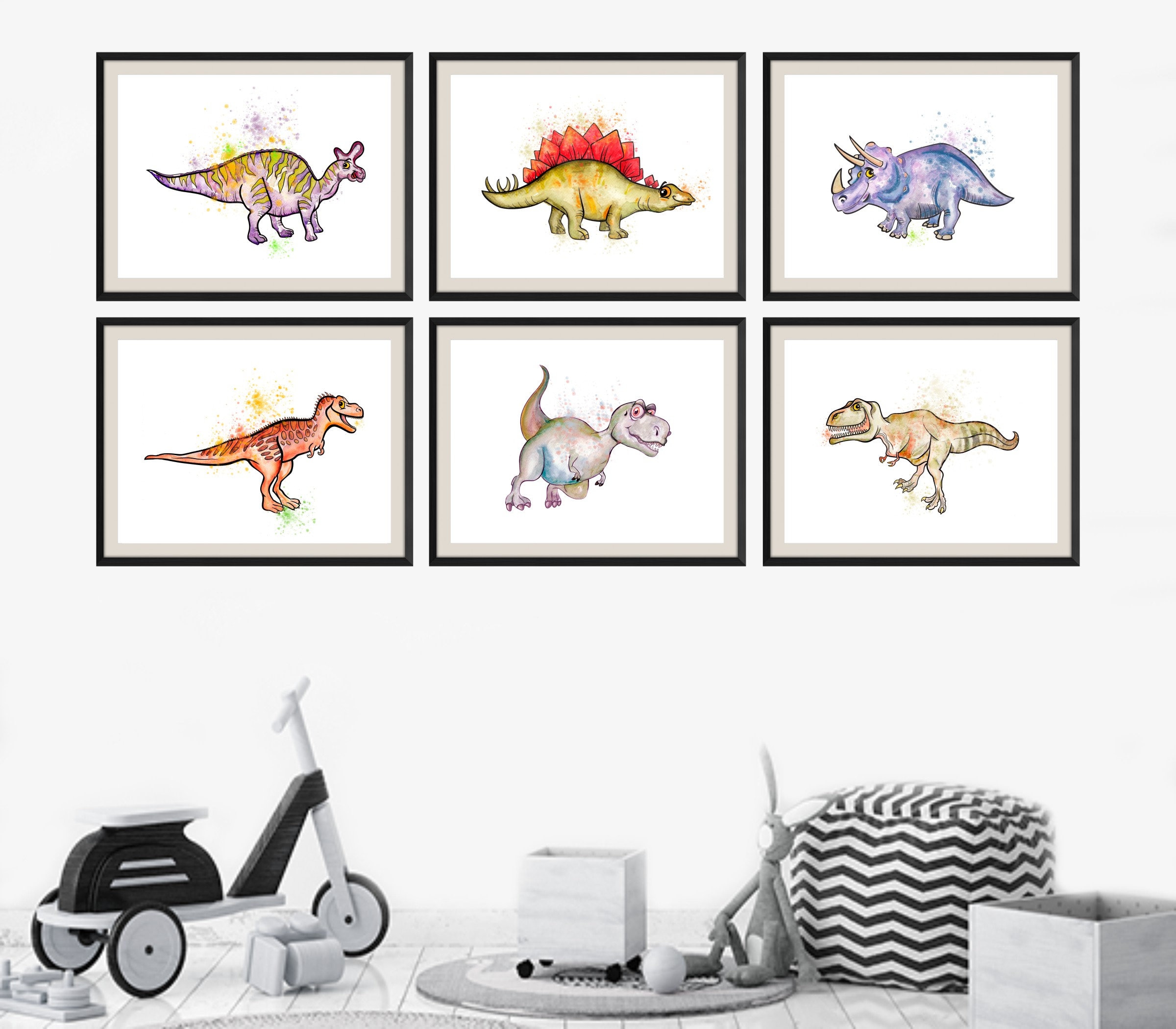 Dinosaur Wall Decor Animal Nursery Prints Dinosaur Watercolor Etsy