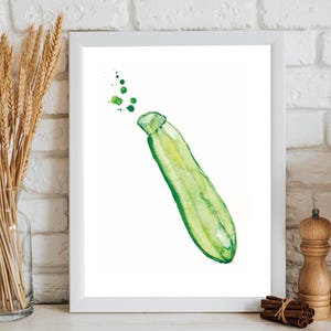 Zucchini Watercolor Painting, Kitchen Wall Decor, Vegetables Wall Art Garden Print, Food Watercolor Art, Kitchen Art Print