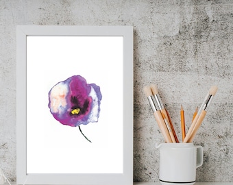 Lila Blumen Kunstdruck: Abstraktes Aquarell Blumen Wand Dekor