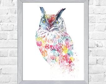 Owl Watercolor Art Print, Bird Art, Animal Art, Watercolor Painting Print, Art Illustration, Blue Home Decor, Wall Decor