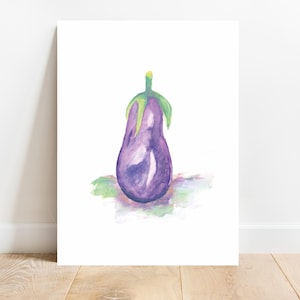 Aubergine Kunst, Aquarell Druck, Gemüse Aquarell Malerei, Küchen Wandkunst, Küchen Wand Dekor