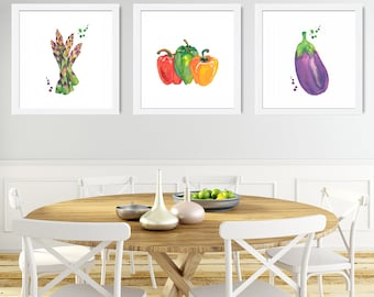 Gemüse Dekor-Küche Dekor-Gemüse Druck-Gemüse Küche Kunst-Küche Poster-Food Art-Küche Druck-Set von 3 Drucken-Moderne Dekor