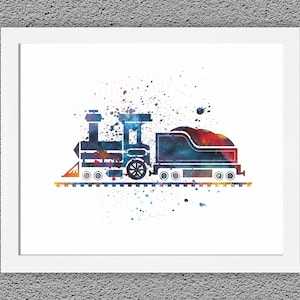 Train Watercolor Print: Transportation Nursery Art