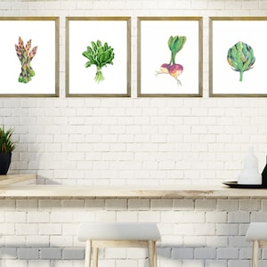 Vegetable Prints Set of 4, Vegetables Decor, Kitchen Wall Art, Vegetables Kitchen Art, Food Artwork, Kitchen Poster, Food Art, Modern Decor
