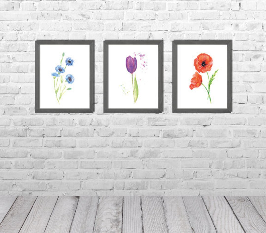 Watercolor Art Prints Set of 3 Flowers, Colorful Wall Art, Home Decor