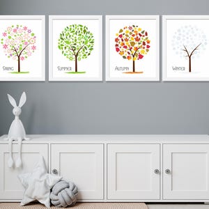 Four Seasons Tree Prints: Kids Nursery Wall Art (Set of 4)