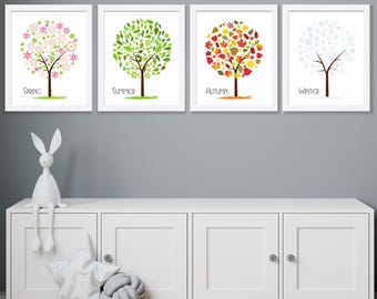 Four Seasons of Trees, Kids Wall Decor, Nursery Wall Print, Kids Room Art, Four Seasons Art, Nursery Wall Decor, Set of 4 Prints