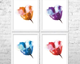 Floral Watercolor Art Prints: Colorful Flower Set of 4