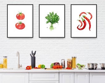 Gemüse Dekor-Küche Dekor-Gemüse Druck-Gemüse Küche Kunst-Küche Poster-Food Art-Küche Druck-Set von 3 Drucken-Moderne Dekor