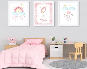 Rainbow Nursery Print Set: Watercolor Baby Girl Room Decor