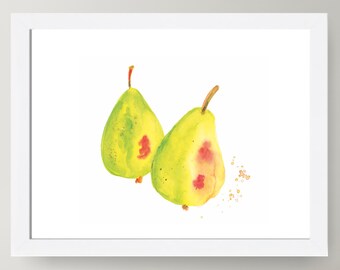 Pears Watercolor Art Print: Kitchen Wall Decor