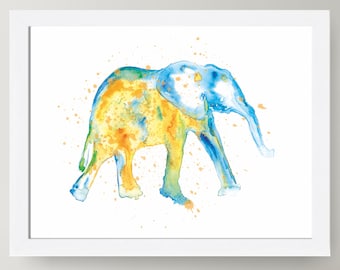 Elephant Watercolor Art Print: Archival Giclee, Nursery Decor