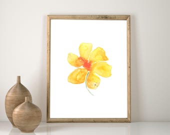 Yellow Flower Watercolor Art Print: Abstract Floral Painting