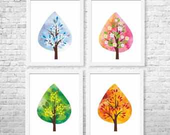 Four Seasons of Trees, Kids Wall Decor, Nursery Wall Print, Kids Room Art, Four Seasons Art, Nursery Wall Decor, Set of 4 Prints