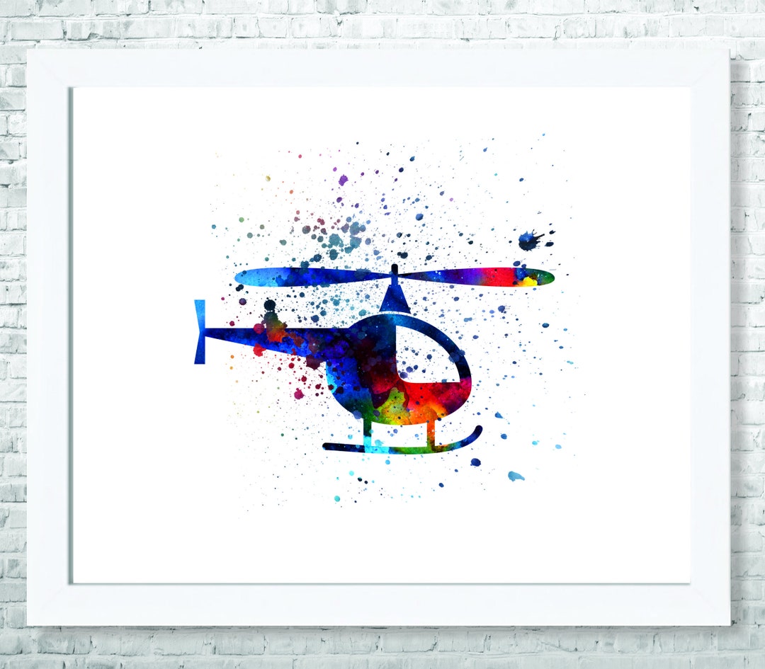 Helicopter Wall Art, Helicopter Watercolor Art, Transportation Nursery