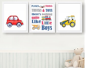 Transportation Nursery Art Prints: Planes, Trains, Trucks - Set of 3