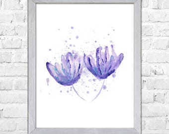 Purple flowers Art-Flower painting-Watercolor flower print-Abstract flower-Flower art-Floral print-Watercolor art-Purple Wall Decor