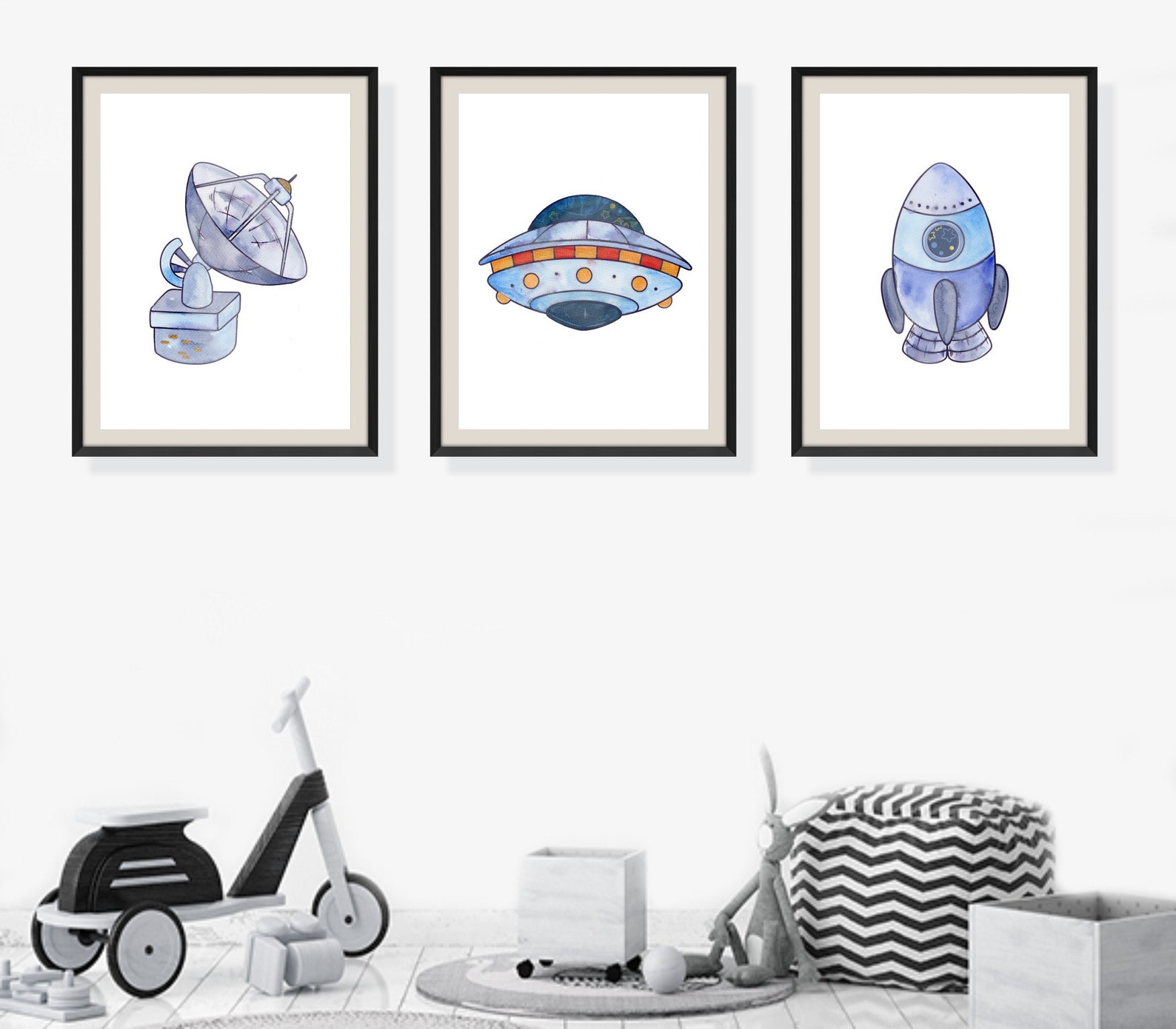 Space Nursery Set of 3 Prints Rocket Wall Art Space Nursery - Etsy
