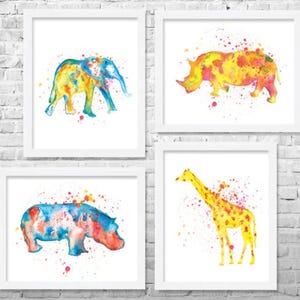 Set of 4 Safari Prints, Neutral Nursery Wall Art, Modern Safari Bedroom Decor, Jungle Animals Prints, Children's Art, Kids Wall Decor