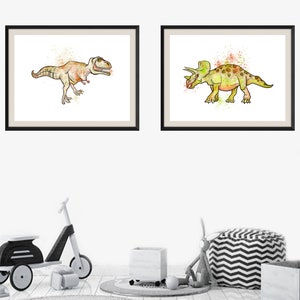 Dinosaur Prints for Nursery, Dinosaur Wall Art, Dinosaur Nursery, Dinosaur Kids Room, Dinosaur Art Set of 2 Prints, Dino illustration